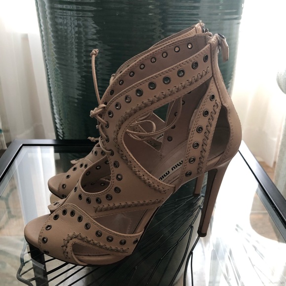 Miu Miu High Heels Sandals Leather Lace Up - Picture 4 of 8